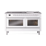 ILVE 60-inch Professional Plus II Natural Gas Dual Fuel Range with 9 Burners, Griddle, and Triple Glass Door Oven in White (UP60FWMPWH)