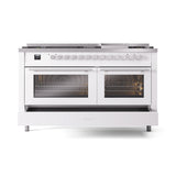 ILVE 60-inch Professional Plus II Natural Gas Dual Fuel Range with 9 Burners, Griddle, and Triple Glass Door Oven in White (UP60FWMPWH)