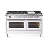 ILVE 60-inch Professional Plus II Natural Gas Dual Fuel Range with 9 Burners, Griddle, and Triple Glass Door Oven in White (UP60FWMPWH)