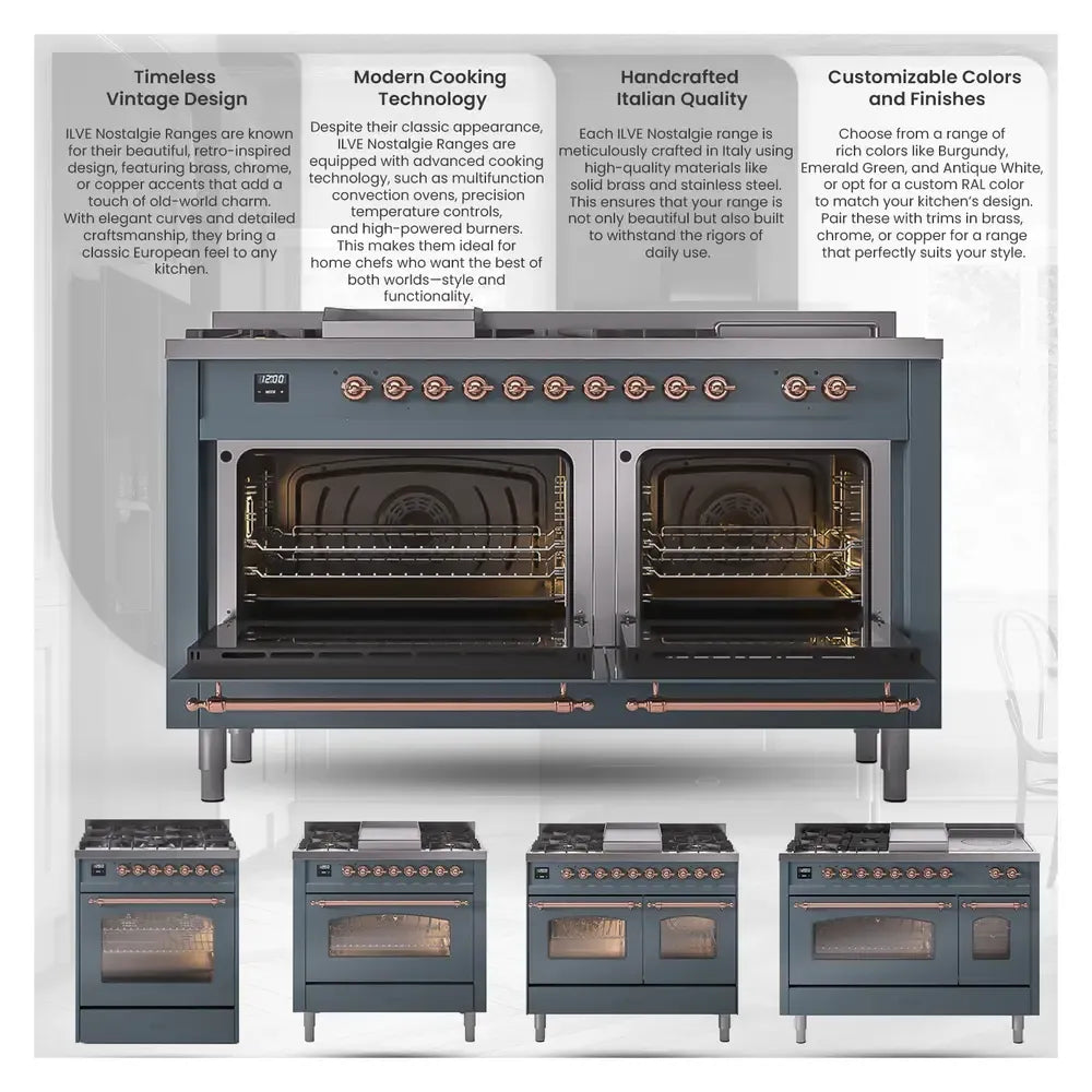 ILVE Nostalgie II Limited Edition 40-Inch Natural Gas Dual Fuel Range with 6 Gas Brass Burners and Electric Oven in Matte Graphite (UPD406NMPMGG)