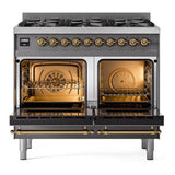 ILVE Nostalgie II Limited Edition 40-Inch Natural Gas Dual Fuel Range with 6 Gas Brass Burners and Electric Oven in Matte Graphite (UPD406NMPMGG)