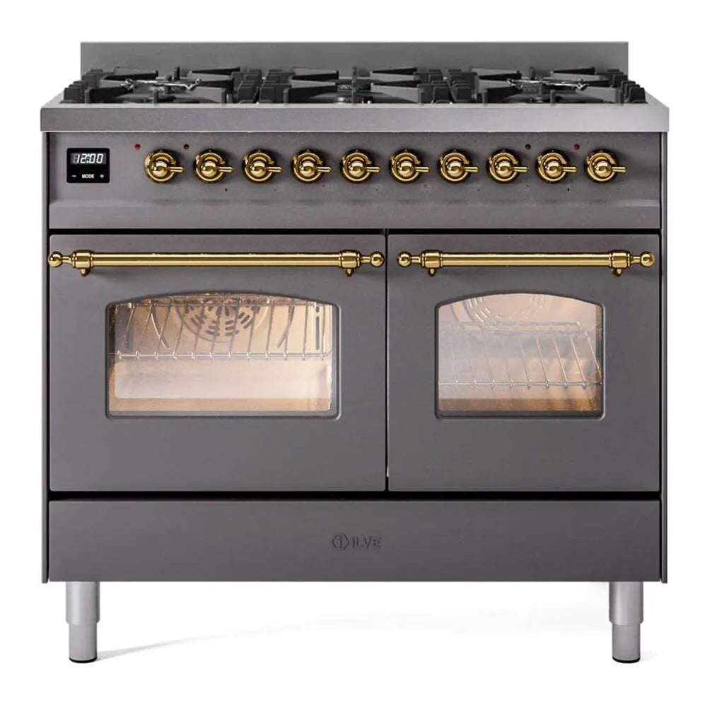 ILVE Nostalgie II Limited Edition 40-Inch Natural Gas Dual Fuel Range with 6 Gas Brass Burners and Electric Oven in Matte Graphite (UPD406NMPMGG)