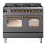 ILVE Nostalgie II Limited Edition 40-Inch Natural Gas Dual Fuel Range with 6 Gas Brass Burners and Electric Oven in Matte Graphite (UPD406NMPMGG)