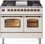 ILVE Nostalgie II 40-Inch Dual Fuel Freestanding Range in Antique White with Bronze Trim (UPD40FNMPAWBLP)
