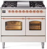 ILVE Nostalgie II 40-Inch Dual Fuel Freestanding Range in Antique White with Copper Trim (UPD40FNMPAWPLP)