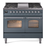 ILVE Nostalgie II 40-Inch Dual Fuel Freestanding Range in Blue Grey with Chrome Trim (UPD40FNMPBGCLP)
