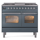 ILVE Nostalgie II 40-Inch Dual Fuel Freestanding Range in Blue Grey with Chrome Trim (UPD40FNMPBGCLP)