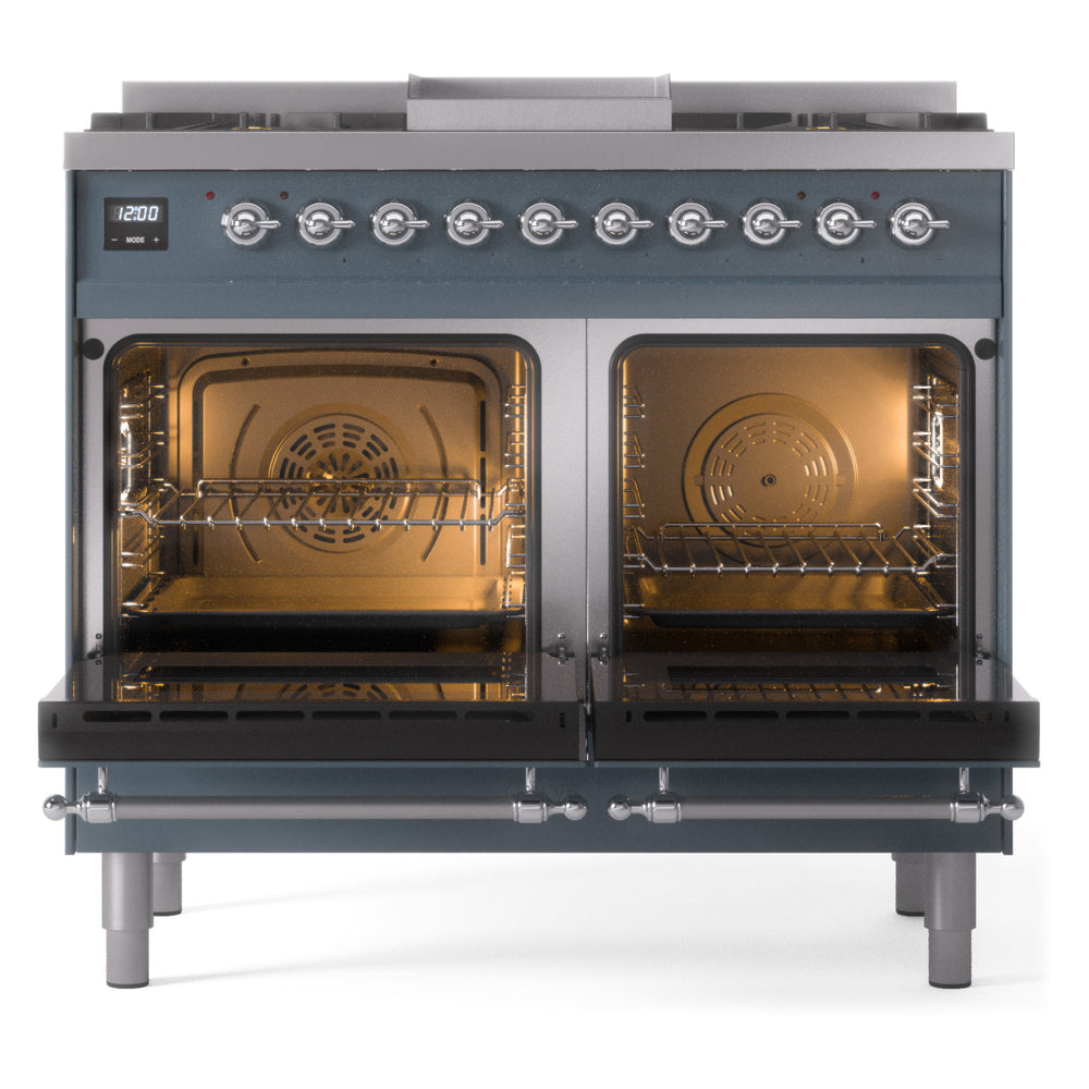 ILVE Nostalgie II 40-Inch Dual Fuel Freestanding Range in Blue Grey with Chrome Trim (UPD40FNMPBGCLP)