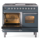 ILVE Nostalgie II 40-Inch Dual Fuel Freestanding Range in Blue Grey with Chrome Trim (UPD40FNMPBGCLP)
