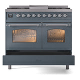 ILVE Nostalgie II 40-Inch Dual Fuel Freestanding Range in Blue Grey with Chrome Trim (UPD40FNMPBGCLP)