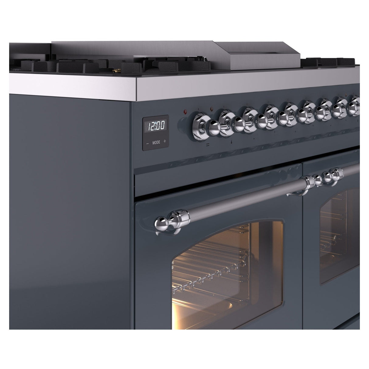 ILVE Nostalgie II 40-Inch Dual Fuel Freestanding Range in Blue Grey with Chrome Trim (UPD40FNMPBGCLP)
