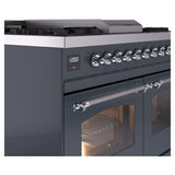 ILVE Nostalgie II 40-Inch Dual Fuel Freestanding Range in Blue Grey with Chrome Trim (UPD40FNMPBGCLP)