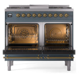 ILVE Nostalgie II 40-Inch Dual Fuel Freestanding Range in Blue Grey with Brass Trim (UPD40FNMPBGGLP)