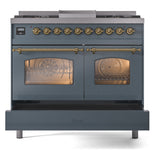 ILVE Nostalgie II 40-Inch Dual Fuel Freestanding Range in Blue Grey with Brass Trim (UPD40FNMPBGGLP)