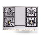 ILVE Nostalgie II 40-Inch Dual Fuel Freestanding Range in Blue Grey with Brass Trim (UPD40FNMPBGGLP)