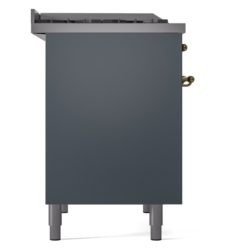 ILVE Nostalgie II 40-Inch Dual Fuel Freestanding Range in Blue Grey with Brass Trim (UPD40FNMPBGGLP)