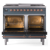 ILVE Nostalgie II 40-Inch Dual Fuel Freestanding Range in Blue Grey with Copper Trim (UPD40FNMPBGPLP)