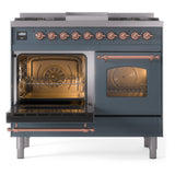 ILVE Nostalgie II 40-Inch Dual Fuel Freestanding Range in Blue Grey with Copper Trim (UPD40FNMPBGPLP)