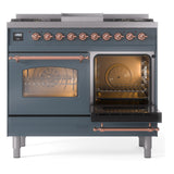 ILVE Nostalgie II 40-Inch Dual Fuel Freestanding Range in Blue Grey with Copper Trim (UPD40FNMPBGPLP)