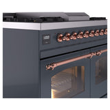 ILVE Nostalgie II 40-Inch Dual Fuel Freestanding Range in Blue Grey with Copper Trim (UPD40FNMPBGPLP)