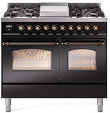 ILVE Nostalgie II 40-Inch Dual Fuel Freestanding Range in Glossy Black with Bronze Trim (UPD40FNMPBKBLP)