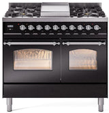 ILVE Nostalgie II 40-Inch Freestanding Natural Gas Dual Fuel Range in Glossy Black with Chrome Trim (UPD40FNMPBKC)