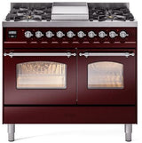 ILVE Nostalgie II 40-Inch Dual Fuel Freestanding Range in Burgundy with Chrome Trim (UPD40FNMPBUCLP)
