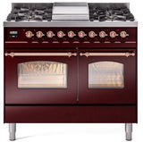 ILVE Nostalgie II 40-Inch Dual Fuel Freestanding Range in Burgundy with Copper Trim (UPD40FNMPBUPLP)