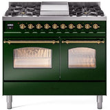 ILVE Nostalgie II 40-Inch Freestanding Natural Gas Dual Fuel Range in Emerald Green with Brass Trim (UPD40FNMPEGG)