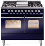 ILVE Nostalgie II 40-Inch Dual Fuel Freestanding Range in Midnight Blue with Chrome Trim (UPD40FNMPMBCLP)