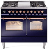 ILVE Nostalgie II 40-Inch Dual Fuel Freestanding Range in Midnight Blue with Copper Trim (UPD40FNMPMBPLP)