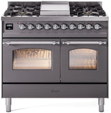 ILVE Nostalgie II 40-Inch Dual Fuel Freestanding Range in Matte Graphite with Chrome Trim (UPD40FNMPMGCLP)