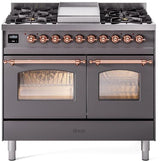 ILVE Nostalgie II 40-Inch Dual Fuel Freestanding Range in Matte Graphite with Copper Trim (UPD40FNMPMGPLP)