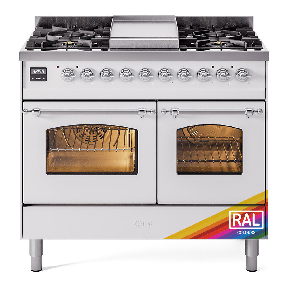 ILVE Nostalgie II 40-Inch Freestanding Propane Gas Dual Fuel Range in Custom RAL with Chrome Trim (UPD40FNMPRACLP)