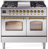 ILVE Nostalgie II 40-Inch Freestanding Natural Gas Dual Fuel Range in Stainless Steel with Brass Trim (UPD40FNMPSSG)