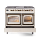 ILVE 40-Inch Nostalgie II Noblesse Propane Gas Dual Fuel Range with Triple Glass Door Oven in Antique White with Bronze Trim (UND40FNMPAWBLP)