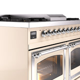 ILVE 40-Inch Nostalgie II Noblesse Propane Gas Dual Fuel Range with Triple Glass Door Oven in Antique White with Chrome Trim (UND40FNMPAWCLP)