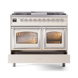 ILVE 40-Inch Nostalgie II Noblesse Propane Gas Dual Fuel Range with Triple Glass Door Oven in Antique White with Chrome Trim (UND40FNMPAWCLP)