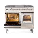 ILVE 40-Inch Nostalgie II Noblesse Propane Gas Dual Fuel Range with Triple Glass Door Oven in Antique White with Chrome Trim (UND40FNMPAWCLP)