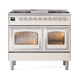 ILVE 40-Inch Nostalgie II Noblesse Propane Gas Dual Fuel Range with Triple Glass Door Oven in Antique White with Chrome Trim (UND40FNMPAWCLP)