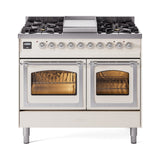 ILVE 40-Inch Nostalgie II Noblesse Propane Gas Dual Fuel Range with Triple Glass Door Oven in Antique White with Chrome Trim (UND40FNMPAWCLP)