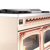 ILVE 40-Inch Nostalgie II Noblesse Propane Gas Dual Fuel Range with Triple Glass Door Oven in Antique White with Copper Trim (UND40FNMPAWPLP)