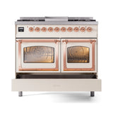 ILVE 40-Inch Nostalgie II Noblesse Propane Gas Dual Fuel Range with Triple Glass Door Oven in Antique White with Copper Trim (UND40FNMPAWPLP)