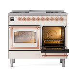 ILVE 40-Inch Nostalgie II Noblesse Propane Gas Dual Fuel Range with Triple Glass Door Oven in Antique White with Copper Trim (UND40FNMPAWPLP)