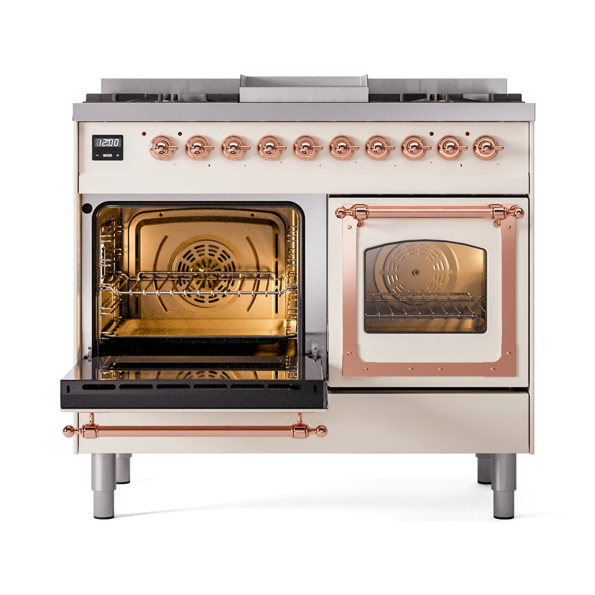 ILVE 40-Inch Nostalgie II Noblesse Propane Gas Dual Fuel Range with Triple Glass Door Oven in Antique White with Copper Trim (UND40FNMPAWPLP)