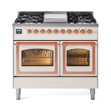 ILVE 40-Inch Nostalgie II Noblesse Propane Gas Dual Fuel Range with Triple Glass Door Oven in Antique White with Copper Trim (UND40FNMPAWPLP)
