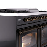 ILVE 40-Inch Nostalgie II Noblesse Propane Gas Dual Fuel Range with Triple Glass Door Oven in Glossy Black with Bronze Trim (UND40FNMPBKBLP)