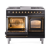 ILVE 40-Inch Nostalgie II Noblesse Propane Gas Dual Fuel Range with Triple Glass Door Oven in Glossy Black with Bronze Trim (UND40FNMPBKBLP)