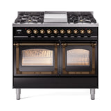 ILVE 40-Inch Nostalgie II Noblesse Propane Gas Dual Fuel Range with Triple Glass Door Oven in Glossy Black with Bronze Trim (UND40FNMPBKBLP)