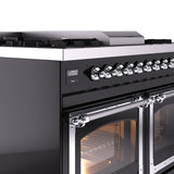 ILVE 40-Inch Nostalgie II Noblesse Natural Gas Dual Fuel Range with Triple Glass Door Oven in Glossy Black with Chrome Trim (UND40FNMPBKC)
